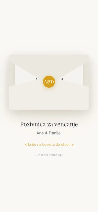 Digitalna pozivnica za venčanje Ivory Elegance na ekranu telefona