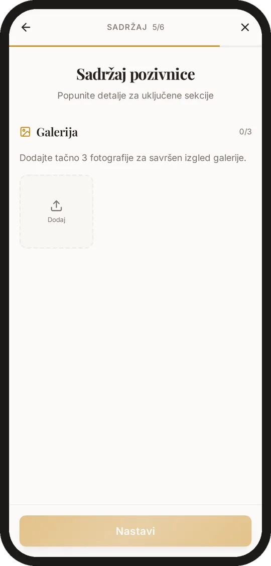 Snimak ekrana telefona: dodavanje fotografija u galeriju pozivnice